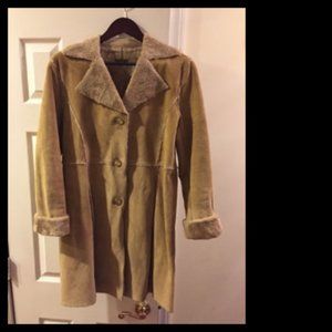 ✨Guess Camel Suede Leather Single-Breasted Coat with Faux Fur Lining Size Small✨